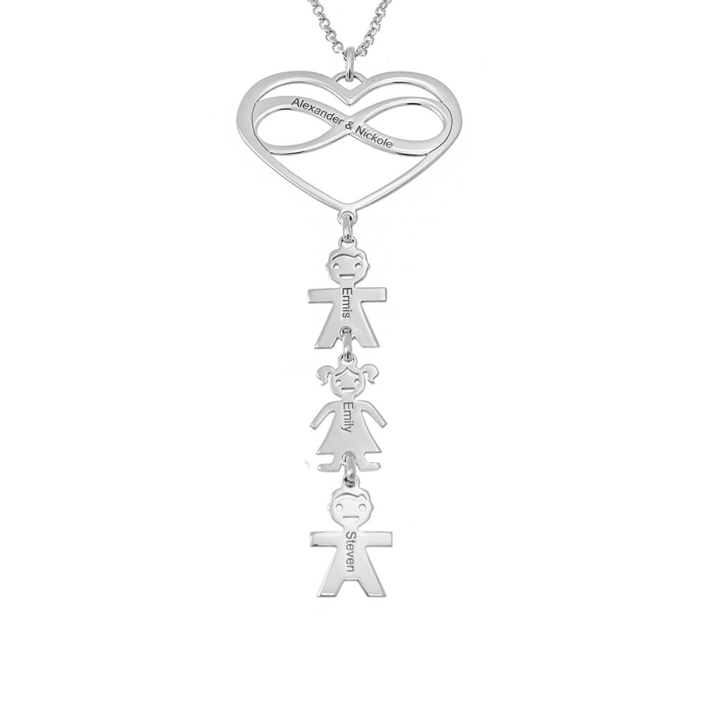 Infinity Heart And Names Necklace With Kids