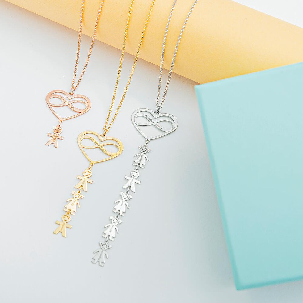 Infinity Heart And Names Necklace With Kids