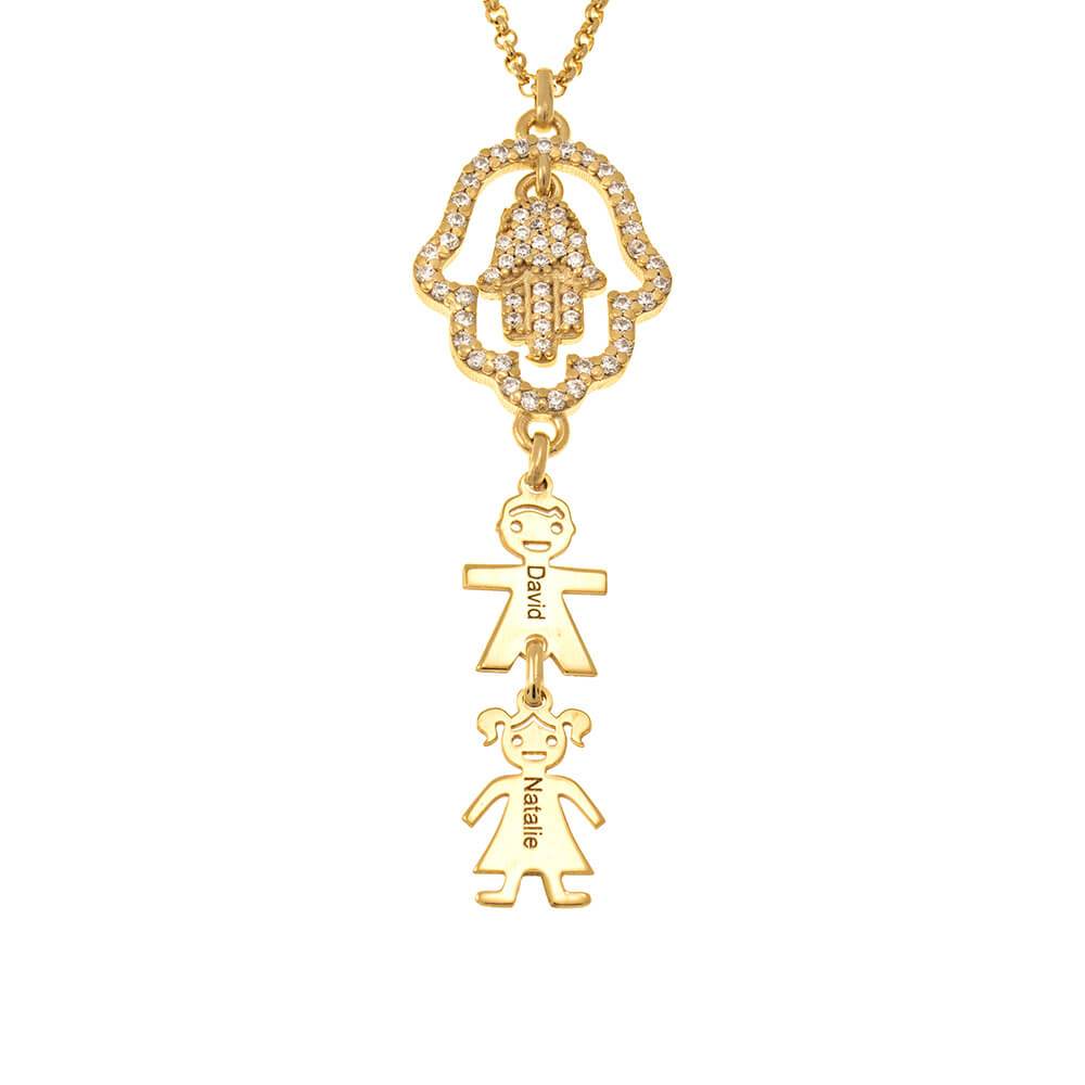 Inlay Double Hamsa Necklace With Kids