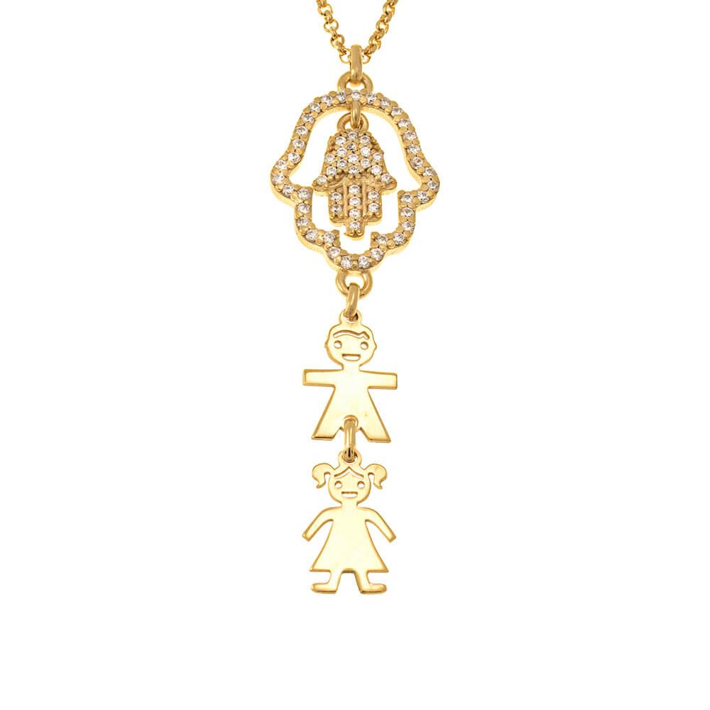Inlay Double Hamsa Necklace With Kids