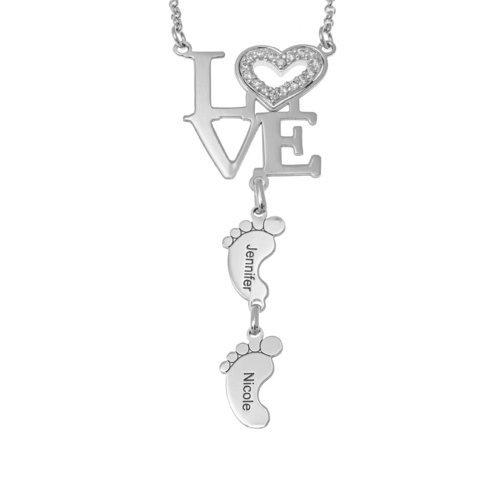 Inlay Heart Love Necklace With Feet