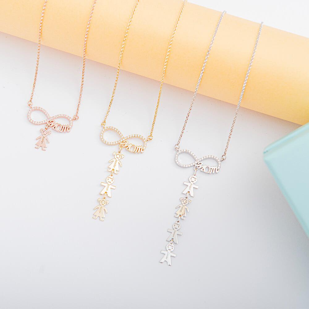 Inlay Infinity Mom Necklace With Kids