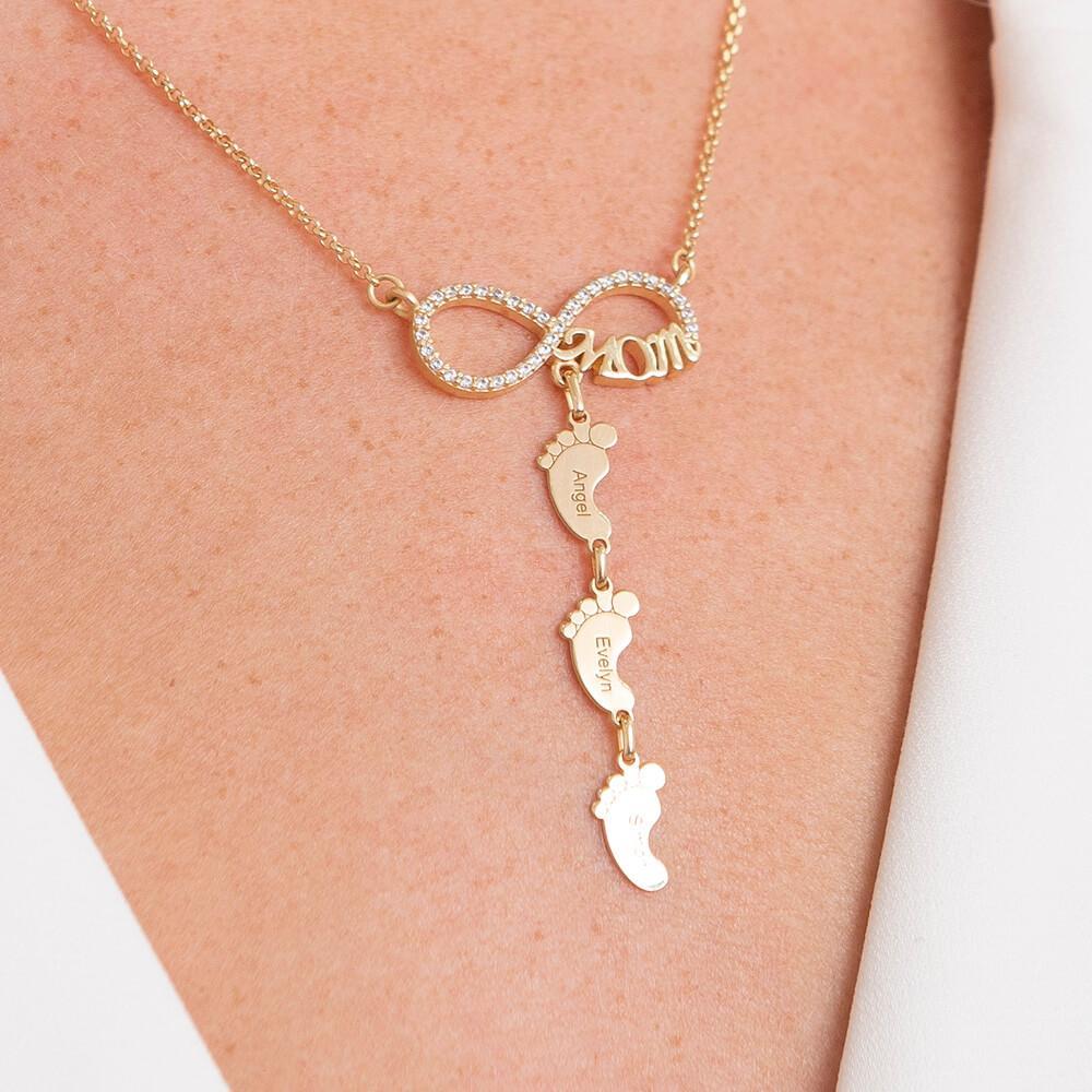 Inlay Infinity Mom Necklace With Feet