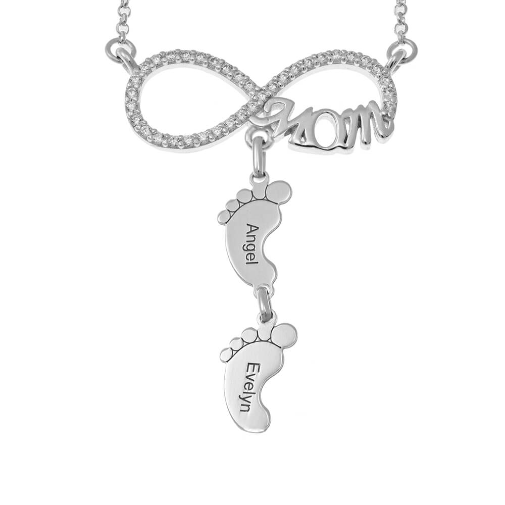 Inlay Infinity Mom Necklace With Feet