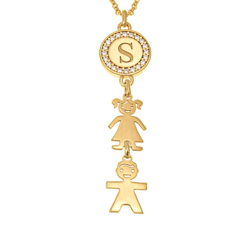 Inlay Round Tag Initial Necklace With Kids