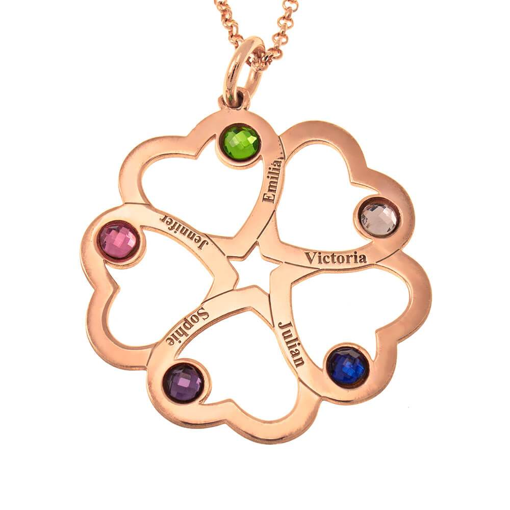 Intertwined 5 Hearts Name Necklace With Birthstones