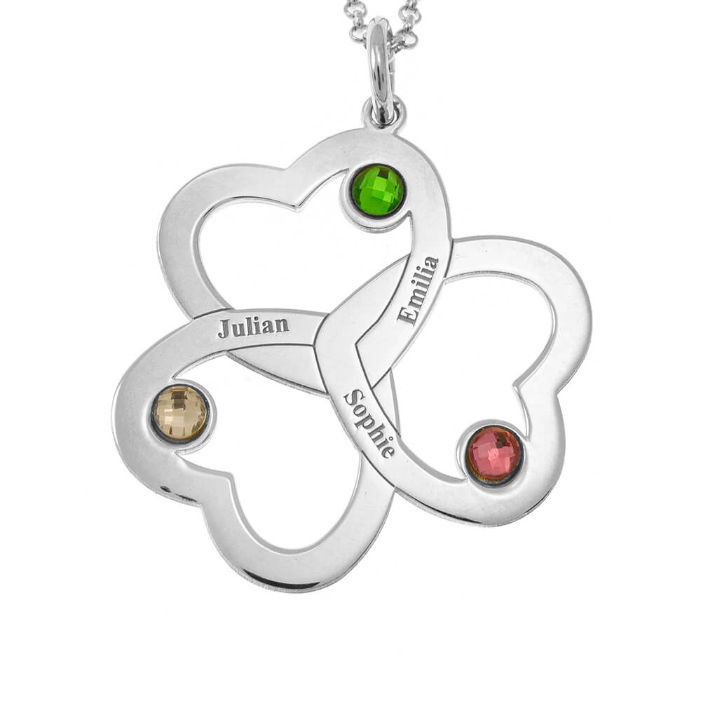 Intertwined Hearts Necklace with Birthstones in 10k White Gold - MYKA