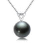 18k Gold Natural Cultured Tahitian Black Pearl Diamond Pendant Necklac with Silver Chain - ZULRE