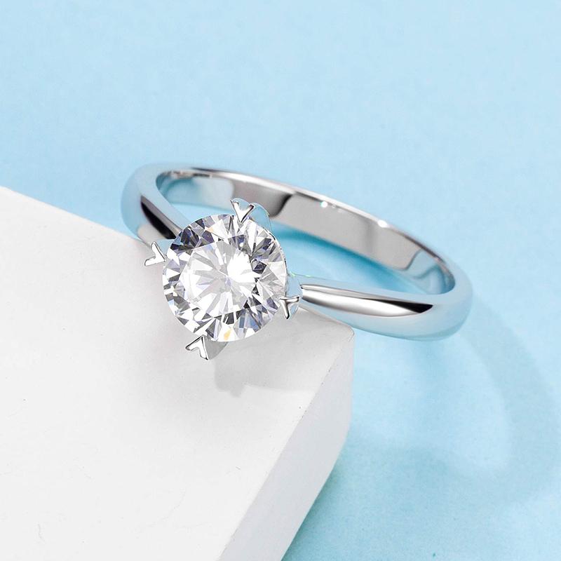 Classic Round Cut Moissanite Diamond Four Prong Solitaire Ring