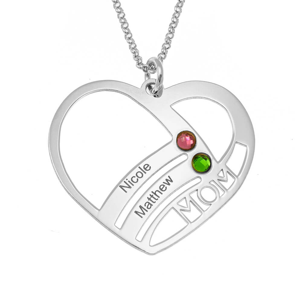 Mom Heart Necklace With Birthstones