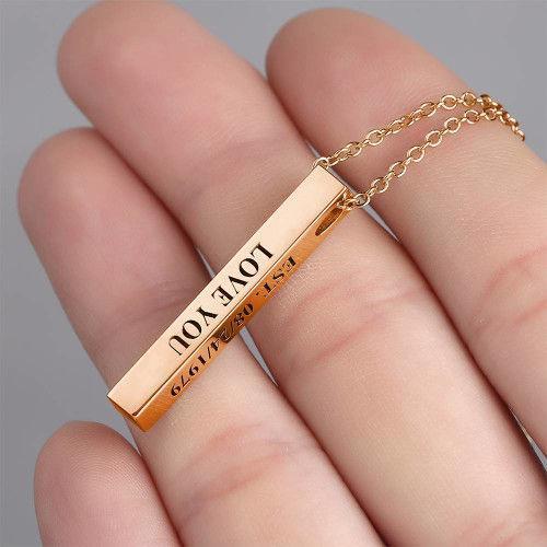 3D Engraving Bar Necklace 4 Sided Vertical Name Necklace