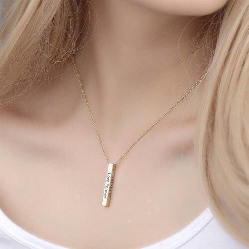 925 Sterling Silver Bar Necklace with Engraved Name 18K Gold Plated Jewelry with Adjustable Chain