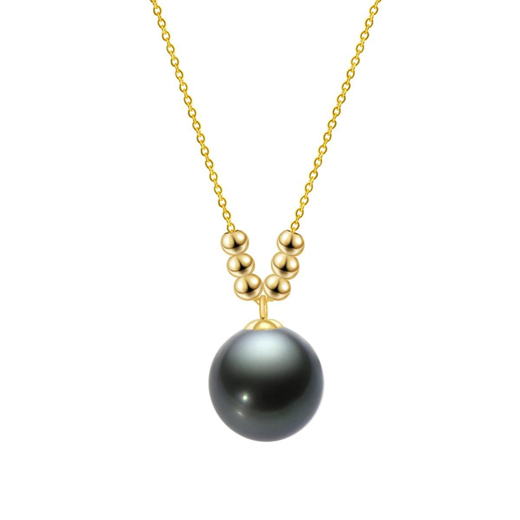 18K Gold Beads Black Tahitian Southsea Cultured Pearl Pendant Necklace - ZULRE