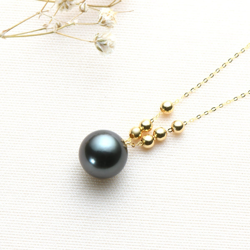 18K Gold Beads Black Tahitian Southsea Cultured Pearl Pendant Necklace