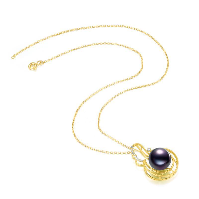18K Solid Gold Natural 0.109ct Diamond (G-H, SI1-SI2) 12mm Black Tahiti Pearl Pendant Necklace
