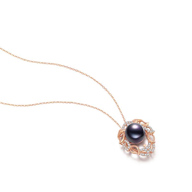 18K Solid Gold Natural 0.725ct Diamond (G-H, SI1-SI2) 13mm Black Tahiti Pearl Pendant Necklace