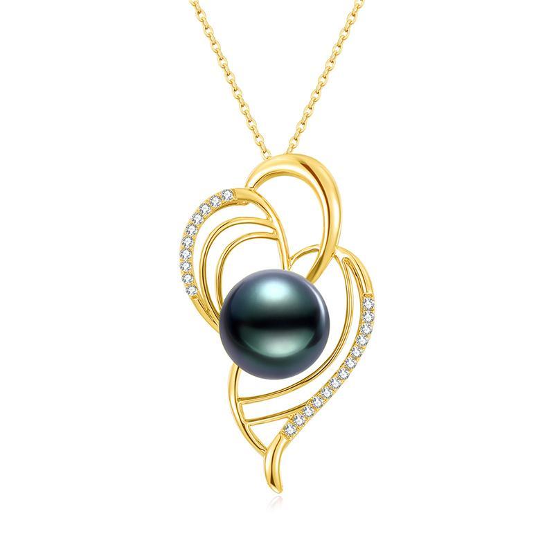 18K Solid Gold Natural 0.30ct Diamond (G-H, SI1-SI2) 13mm Black Tahiti Pearl Pendant Necklace
