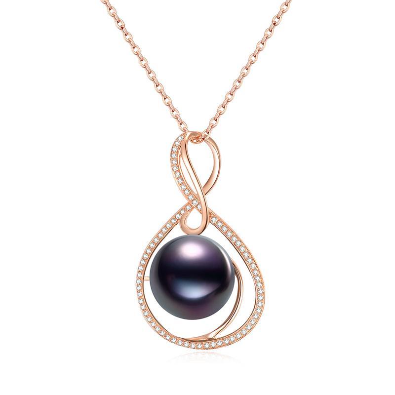 18K Solid Gold Natural 0.191ct Diamond (G-H, SI1-SI2) 13mm Black Tahiti Pearl Pendant Necklace