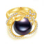 18K Solid Gold Natural 0.356ct Diamond (G-H, SI1-SI2) 12mm Black Tahiti Pearl Ring
