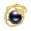 18K Solid Gold Natural 0.329ct Diamond (G-H, SI1-SI2) 12mm Black Tahiti Pearl Ring
