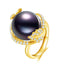 18K Solid Gold Natural 0.468ct Diamond (G-H, SI1-SI2) 14mm Black Tahiti Pearl Ring