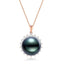 18K Solid Gold Natural 0.588ct Diamond (G-H, SI1-SI2) 12mm Black Tahiti Pearl Pendant Necklace