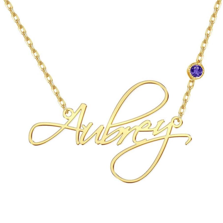 Custom Name Necklace with Birthstone 18k Gold plated