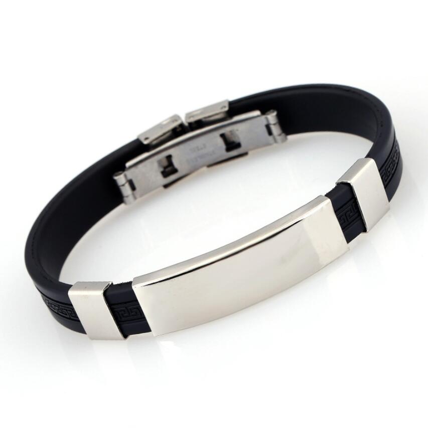 Engraved Personalized Men Bracelet Women Silicone Bracelet Black Stainless Steel Wristband