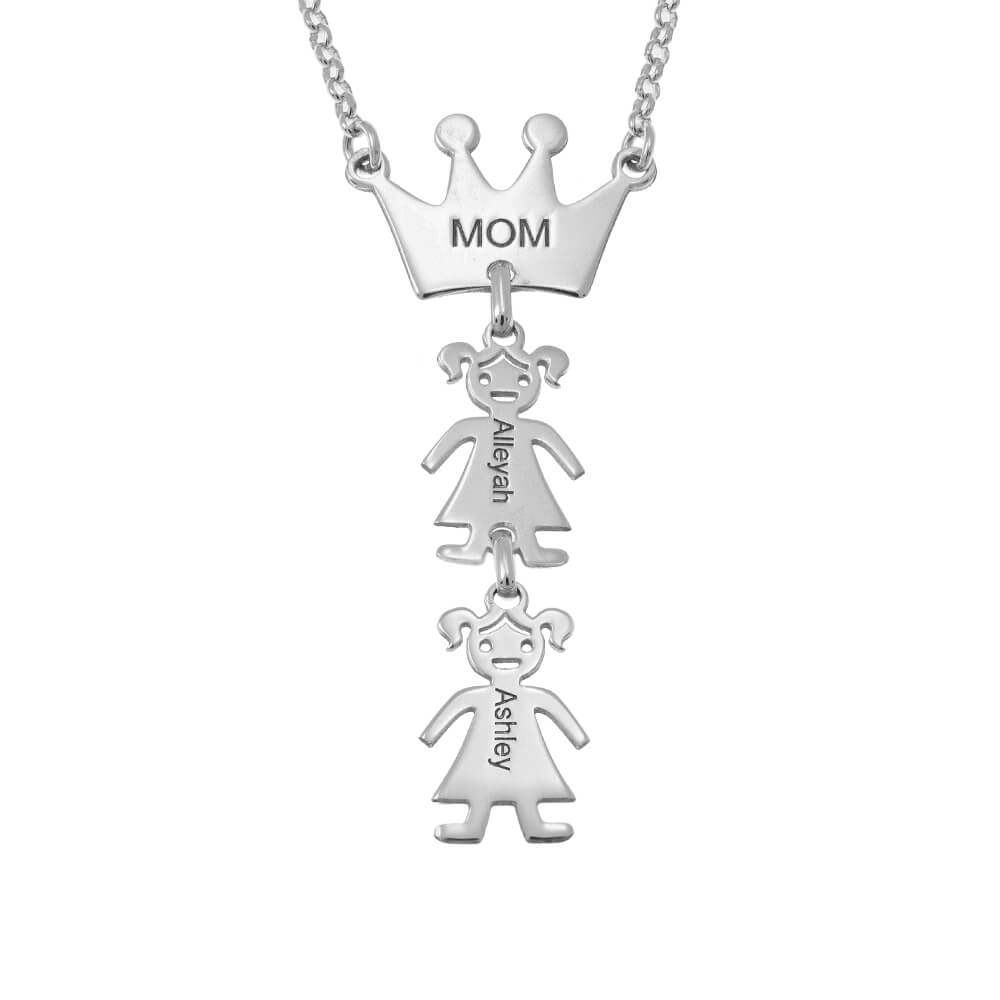 Queen Crown Mom Necklace With Kids
