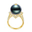 18K Solid Gold Natural 0.96ct Diamond (G-H, SI1-SI2) 12mm Black Tahiti Pearl Ring