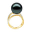 18K Solid Gold Natural 0.720ct Diamond (G-H, SI1-SI2) 12mm Black Tahiti Pearl Ring
