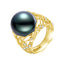 18K Solid Gold Natural 0.431ct Diamond (G-H, SI1-SI2) 13.5mm Black Tahiti Pearl Ring