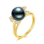 18K Solid Gold Natural 0.149ct Diamond (G-H, SI1-SI2) 9mm Black Tahiti Pearl Ring