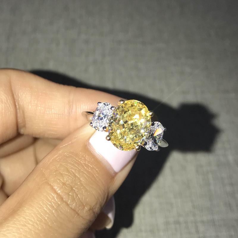 14K 18K White Gold Two-Tone Oval Cut Created Diamond Luxury Three Stone Ring