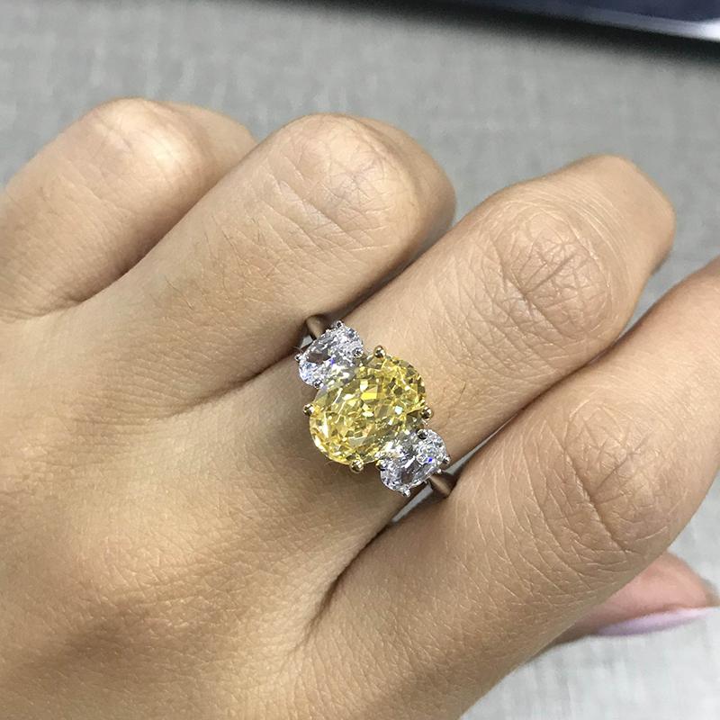 14K 18K White Gold Two-Tone Oval Cut Created Diamond Luxury Three Stone Ring