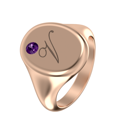 Oval Signet Initial Ring With Birthstone