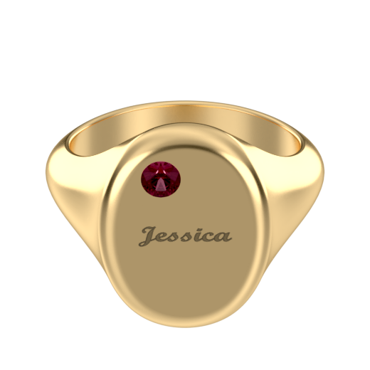 Oval Signet Name Ring With Birthstone