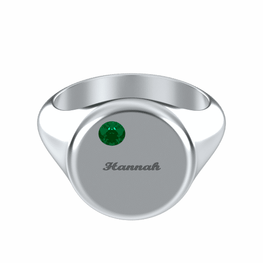 Round Signet Name Ring With Birthstone