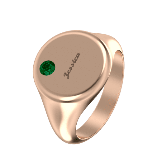 Round Signet Name Ring With Birthstone