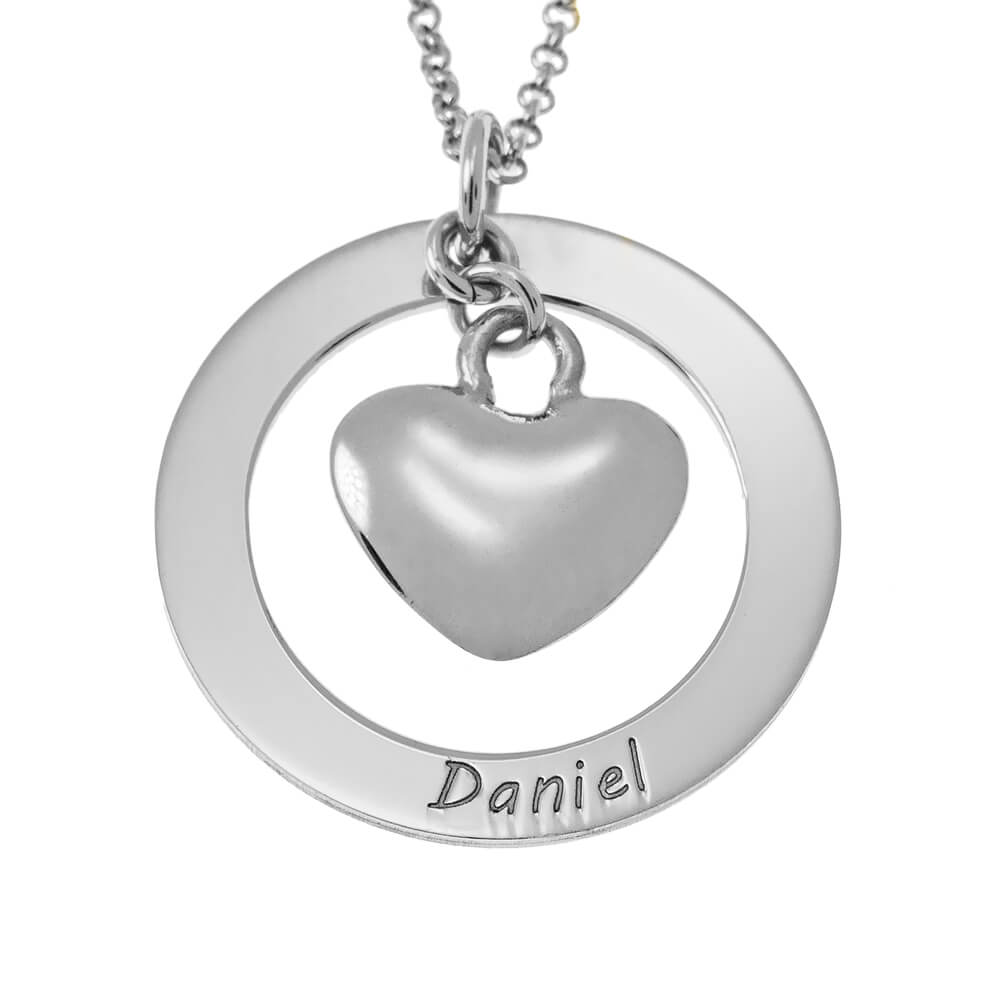 Round Name Necklace With Heart Pendant