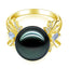 18K Solid Gold Natural 0.134ct Diamond (G-H, SI1-SI2) Sapphire 12mm Black Tahiti Pearl Ring