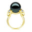 18K Solid Gold Natural 0.134ct Diamond (G-H, SI1-SI2) Sapphire 12mm Black Tahiti Pearl Ring