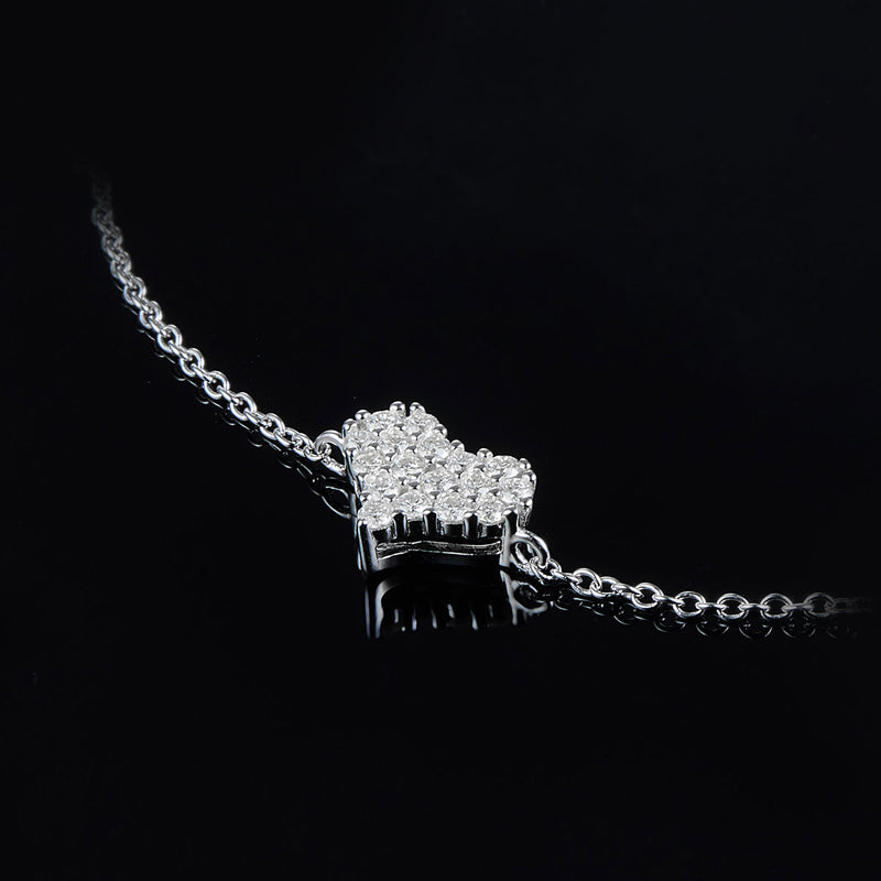 925 Sterling Silver Moissanite Diamonds Heart Shaped Bracelet Adjustable