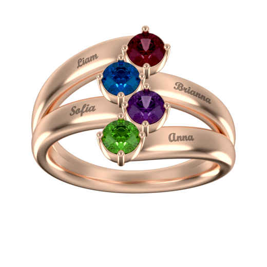 Mother Name Ring With 4 Birthstones