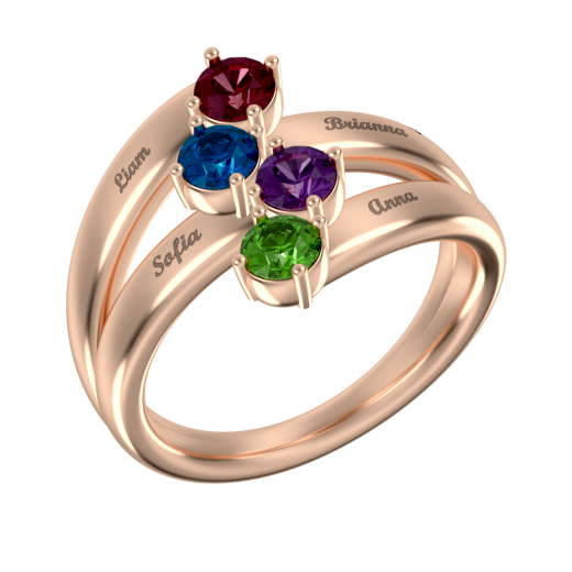 Mother Name Ring With 4 Birthstones