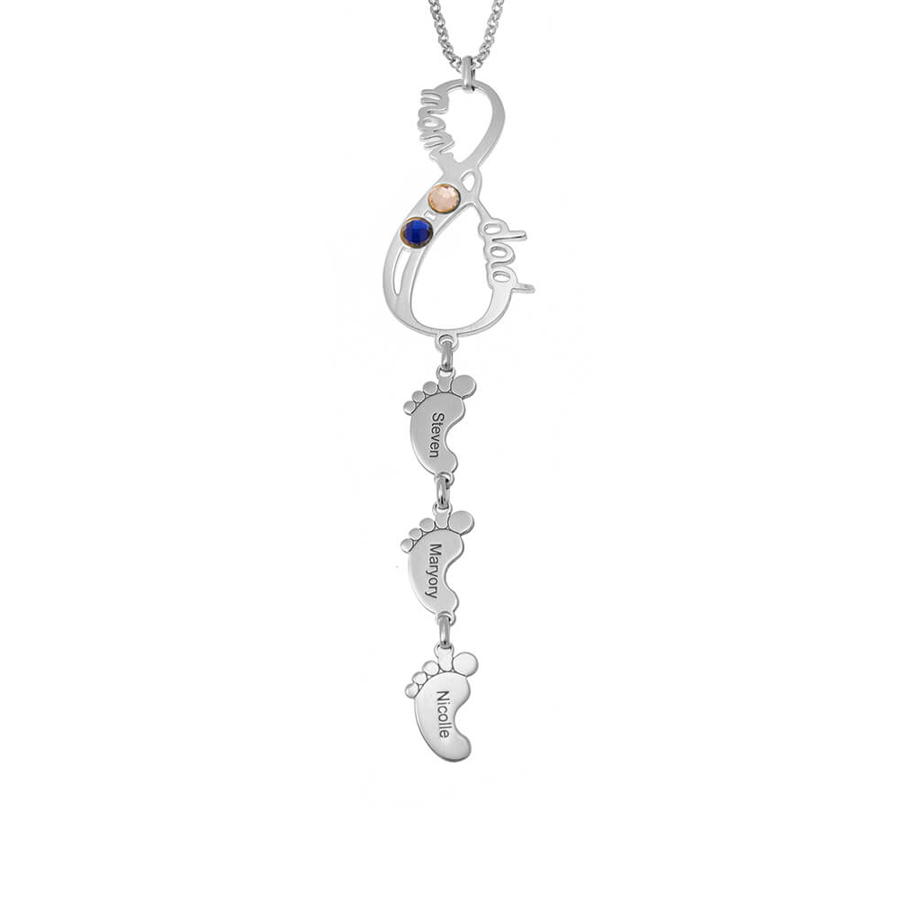 Vertical Infinity Birthstones Necklace With Feet