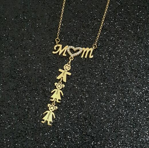 Micro inlay Mom Necklace With Kids