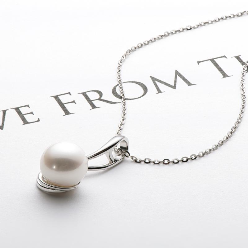 Dainty Sterling Silver Freshwater White 10mm Pearl Pendant Necklace for Women