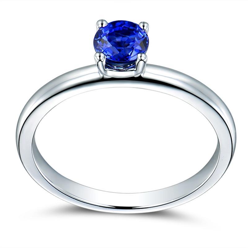 Blue Round Created Sapphire Solitaire Rings