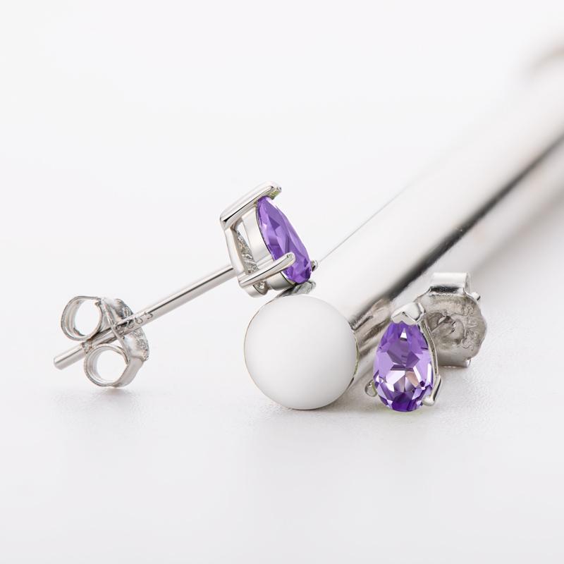 Purple Pear Shaped Gmestone Amethyst Stud Earrings